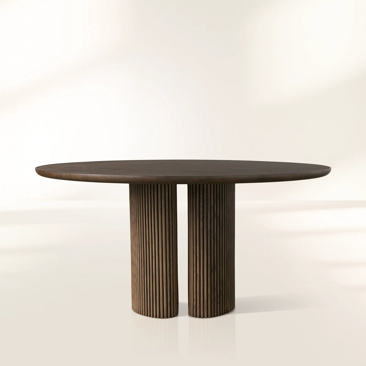 Astor Round Dining Table with Marble Top Oak Wood Base Solid Oak Slats