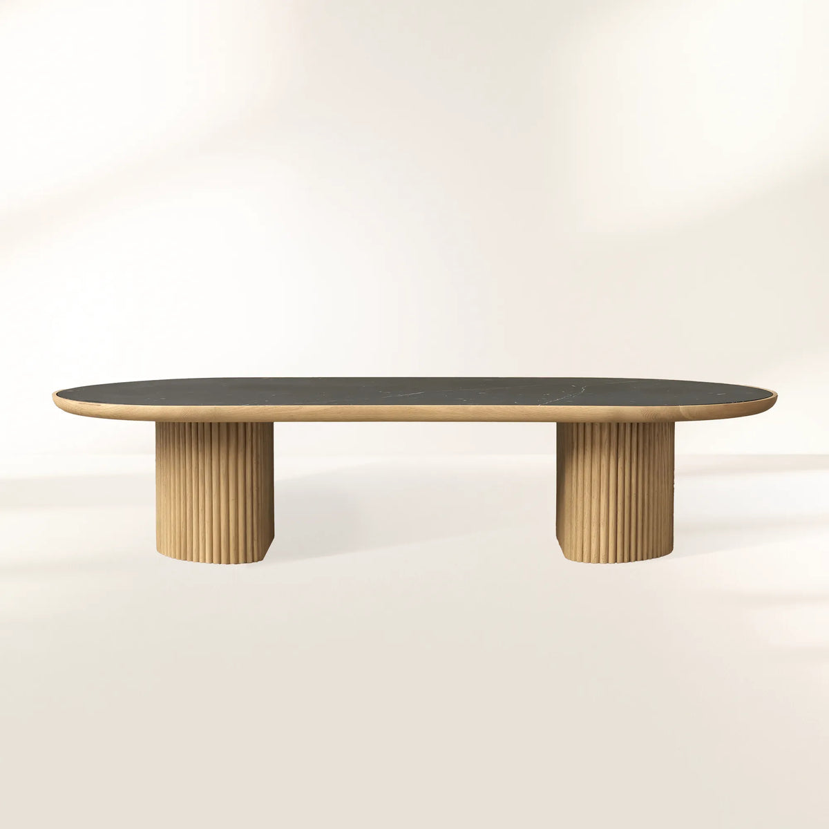 Astor Coffee Table with Marble Top Oval Wood Base Sofa Center Tea Table