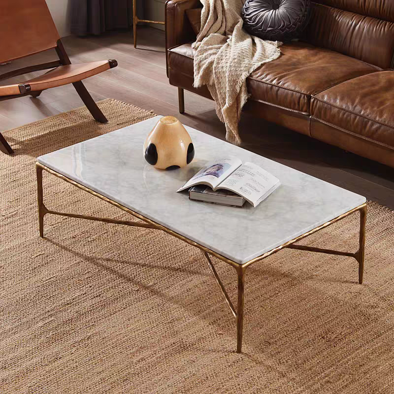 Thaddeus Metal Rectangle Marble Coffee Table Hand-Forged Living Sofa Center Tea Table