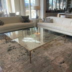 Thaddeus Hand-Forged Glass Coffee Table Square Metal for Living Room