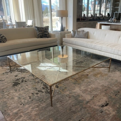 Thaddeus Hand-Forged Glass Coffee Table Square Metal for Living Room
