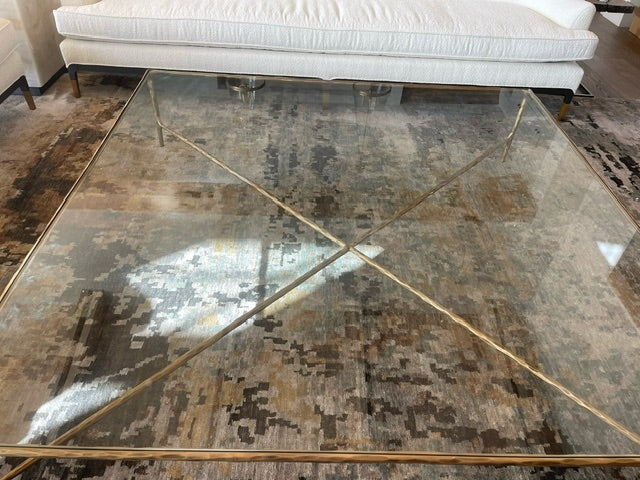 Thaddeus Hand-Forged Glass Coffee Table Square Metal for Living Room