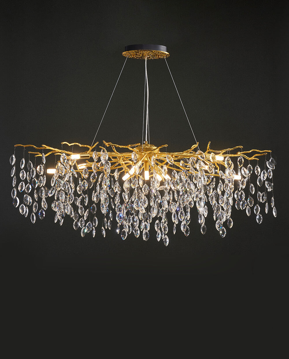48-72 Inch Linear Crystal Chandelier Gold Tree Branch Chandelier for Dining Room