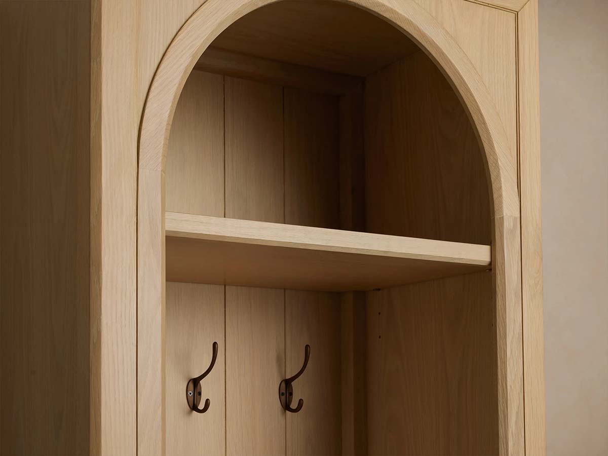 Hattie Solid Oak Entryway Cabinet Hand-Crafted with Hooks & Drawers