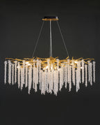 Lustre linéaire moderne en cristal de 122 à 183 cm pour salle à manger, lustre doré en forme de branches d'arbre