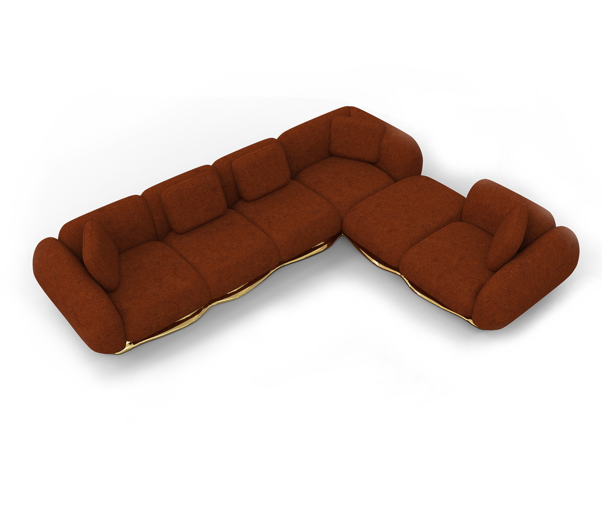 Luxury Modular Velvet Sofa with Polished Brass Base & Sculptural Masterpiece Design