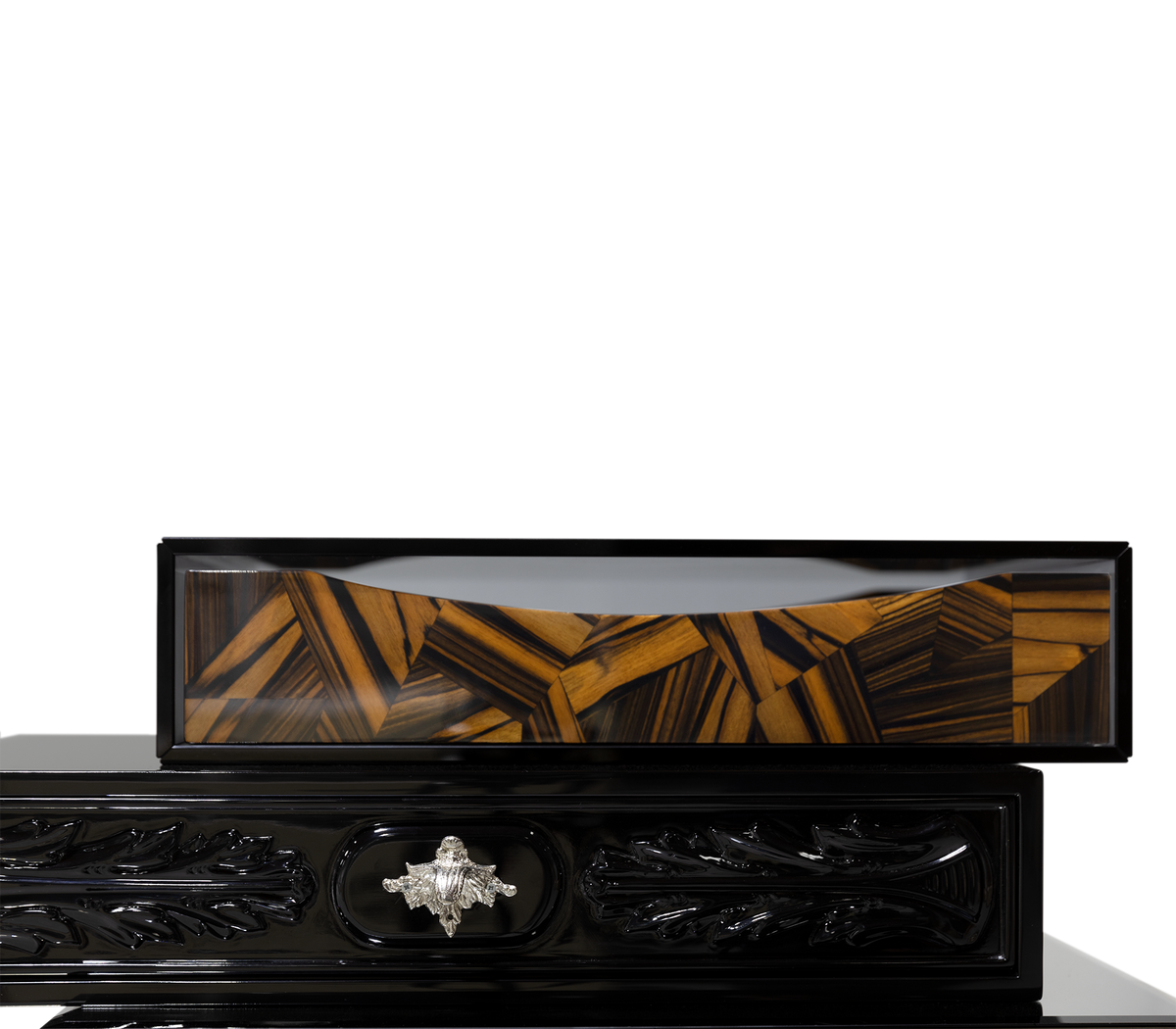 Luxury Chest of Drawers with Mixed Wood Finishes, Brass Details & Designer Storage