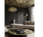 Luxury Calacatta Marble Coffee Table with Black Sculptural Base & Modern Design Center Tea Table