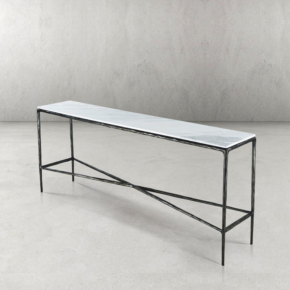 Thaddeus Metal Rectangle Marble Console Table Hand-Forged Entryways Entrance Table