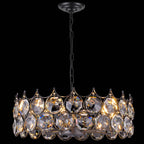 Luxuriöser 24x24x8,3 Zoll großer Kronleuchter aus schwarzem Metall und Kristall mit 39,4 Zoll langer Aufhängekette – Elegante dekorative Beleuchtungskörper