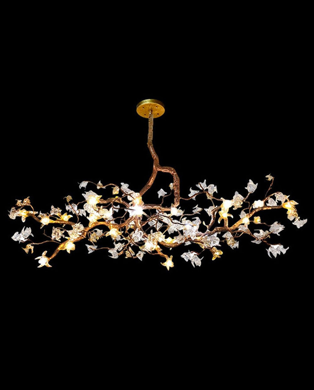 47'' Vintage Messing-Kronleuchter mit Baumzweig-Motiv, Retro-Blumen-Pendelleuchte