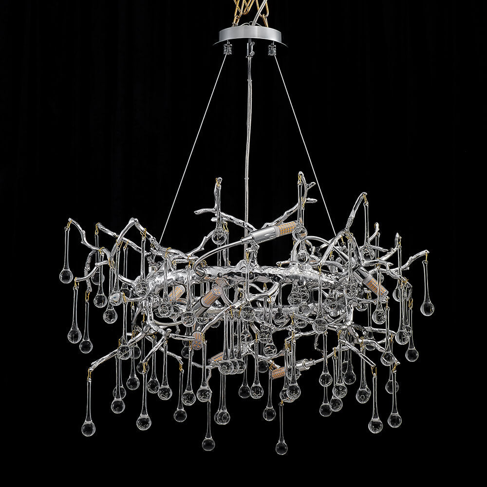 Runder Glas-Tropfen-Kronleuchter, moderner Zweig-Kronleuchter, 24-40 Zoll (ca. 60-100 cm)