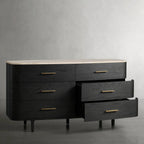 Commode Danny Wood à six tiroirs avec plateau en marbre, meuble de rangement à six tiroirs