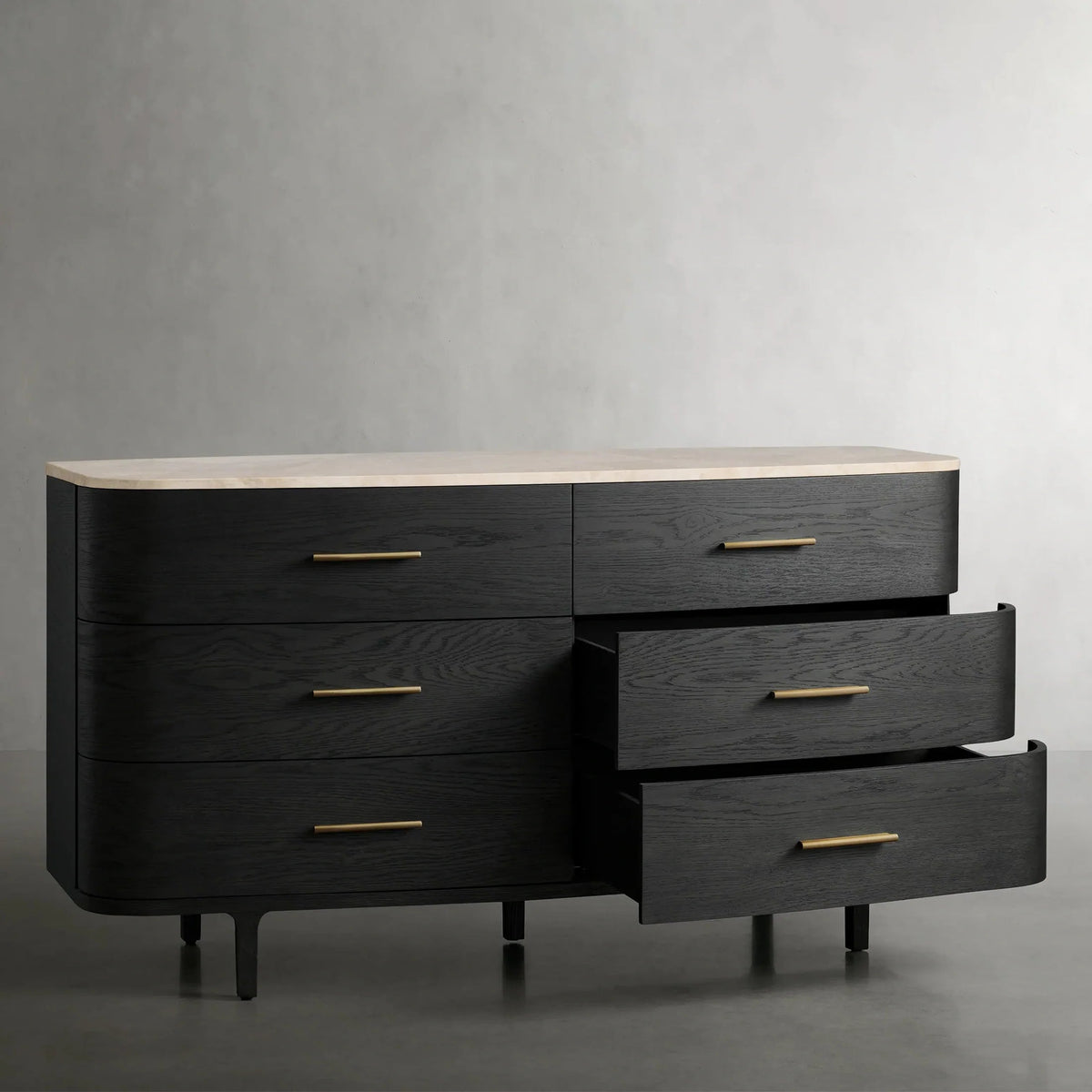 Commode Danny Wood à six tiroirs avec plateau en marbre, meuble de rangement à six tiroirs