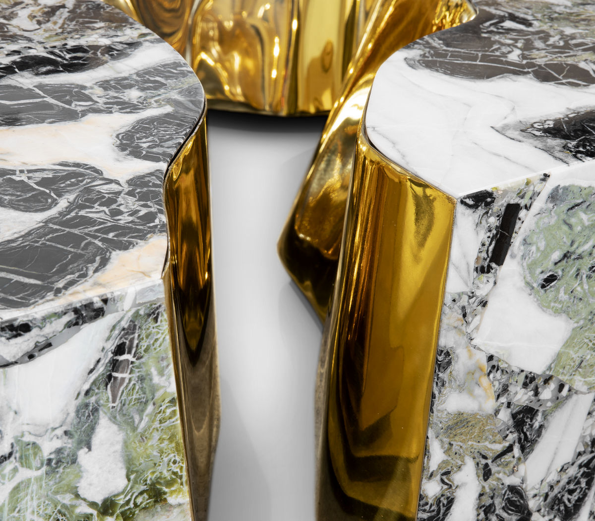 Luxury Coffee Table with Cracked Brass Sculptural Base & Smoked Glass Top Center Tea Table