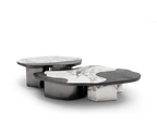 Luxury Calacatta Marble Coffee Table with Black Sculptural Base & Modern Design Center Tea Table