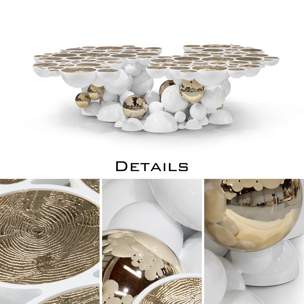 Luxury Sculptural Coffee Table with Gold Sphere Base & Black Glass Top Center Tea Table
