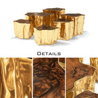 Luxury White Coffee Table with Sculptural Gold Base & Organic Modern Design Center Tea Table