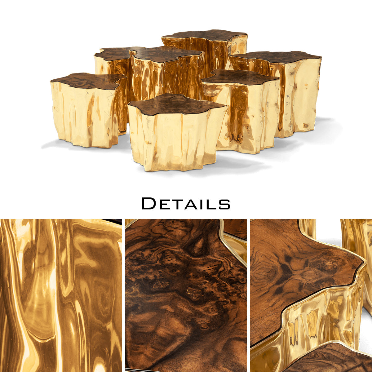 Luxury White Coffee Table with Sculptural Gold Base & Organic Modern Design Center Tea Table