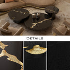 Luxury Gold Coffee Table with Round Glass Top & Sculptural Brass Base Center Tea Table