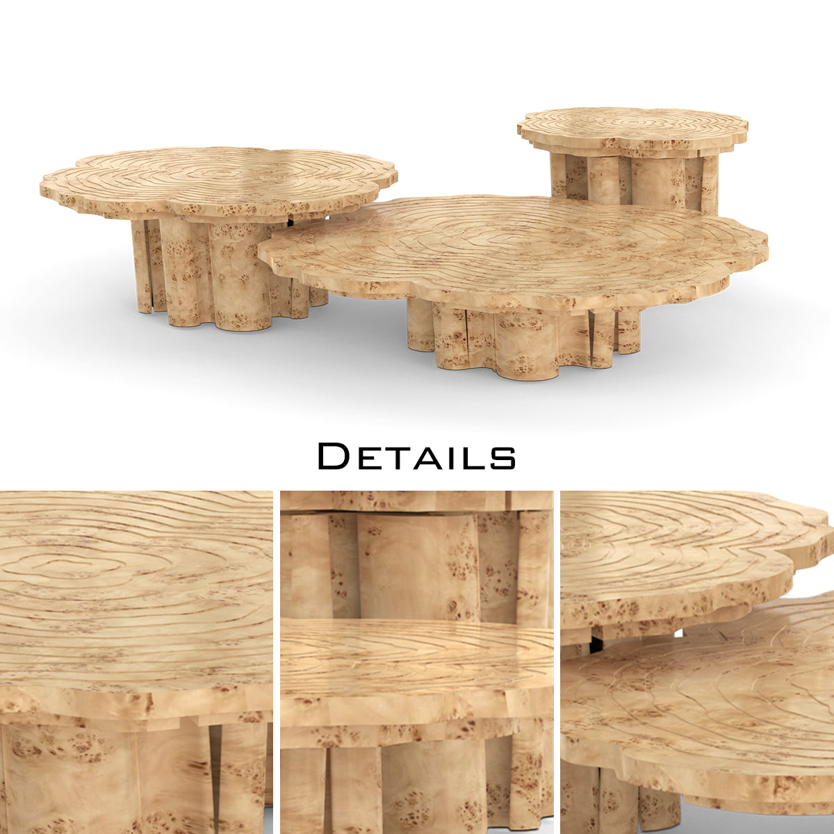 Luxury Patina Brass Coffee Table Set with Round Tiered Tops & Statement Design Center Tea Table