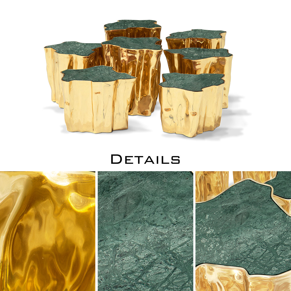 Luxury White Coffee Table with Sculptural Gold Base & Organic Modern Design Center Tea Table