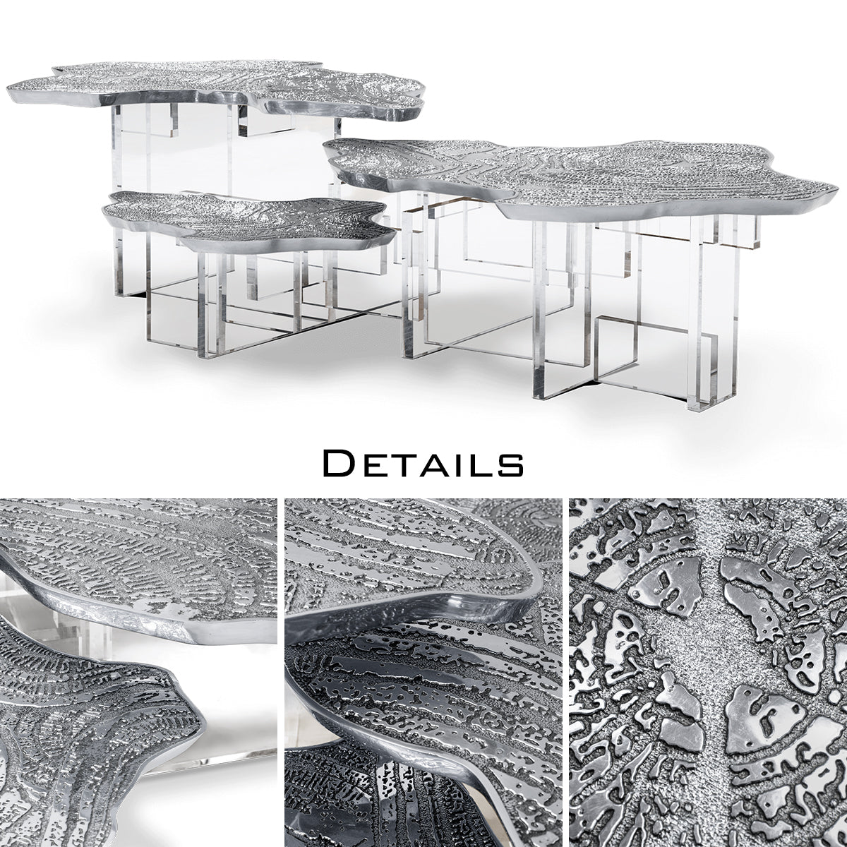 Luxury Designer Coffee Table with Hand-Painted Artistic Top & Sculptural Brass Base Center Tea Table