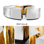 Luxury Oval Coffee Table with Sculptural Brass Accents & High Gloss Finish Center Tea Table