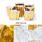Luxury White Coffee Table with Sculptural Gold Base & Organic Modern Design Center Tea Table