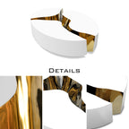 Luxury Oval Coffee Table with Sculptural Brass Accents & High Gloss Finish Center Tea Table