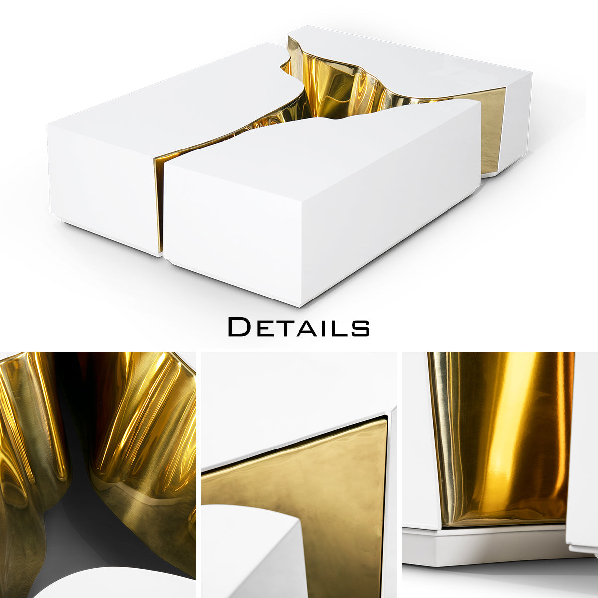 Luxury Coffee Table with Cracked Brass Sculptural Base & Smoked Glass Top Center Tea Table