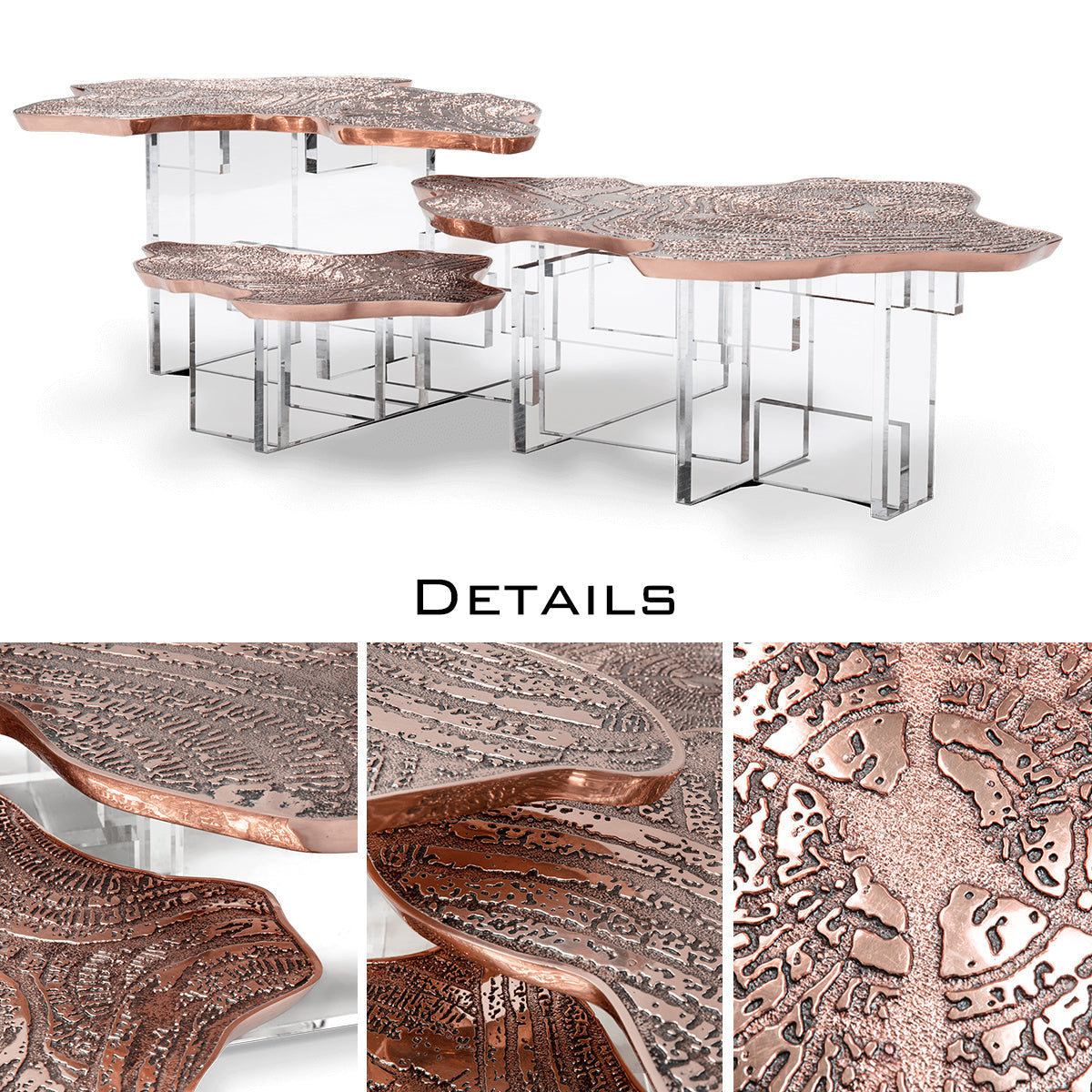 Luxury Designer Coffee Table with Hand-Painted Artistic Top & Sculptural Brass Base Center Tea Table