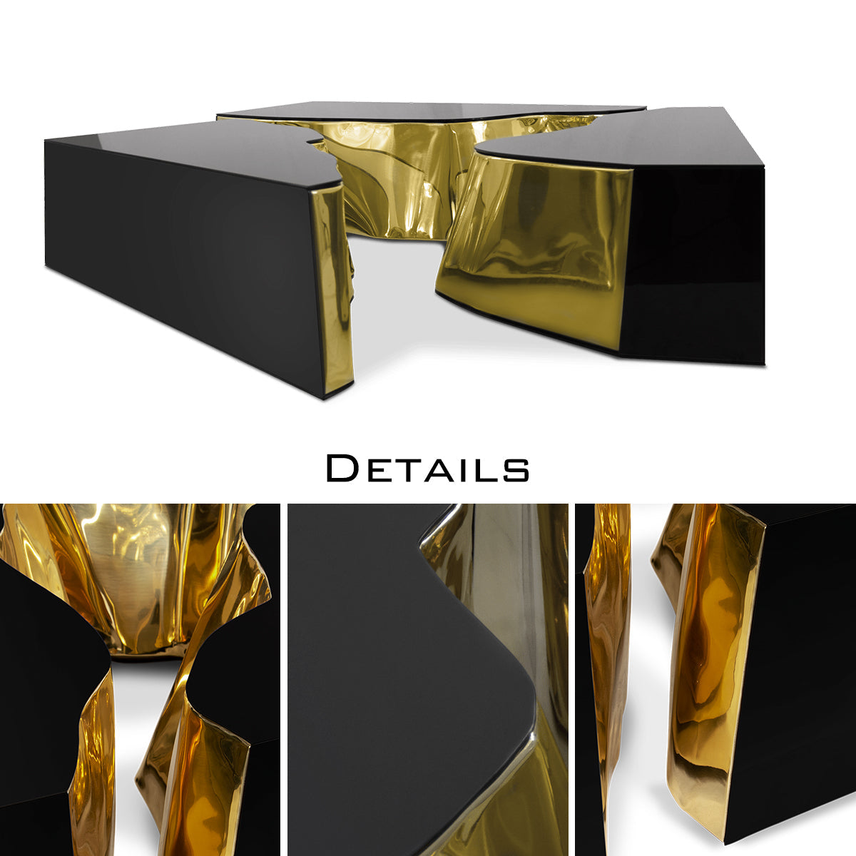Luxury Coffee Table with Cracked Brass Sculptural Base & Smoked Glass Top Center Tea Table