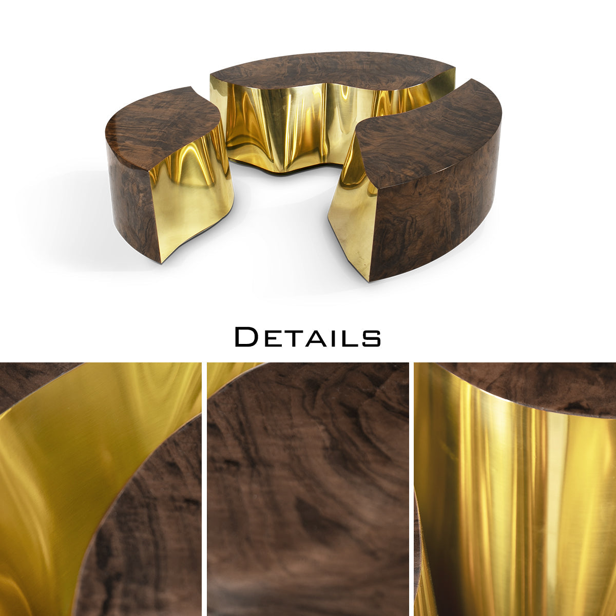 Luxury Oval Coffee Table with Sculptural Brass Accents & High Gloss Finish Center Tea Table