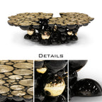 Luxury Sculptural Coffee Table with Gold Sphere Base & Black Glass Top Center Tea Table
