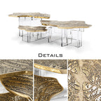 Luxury Designer Coffee Table with Hand-Painted Artistic Top & Sculptural Brass Base Center Tea Table
