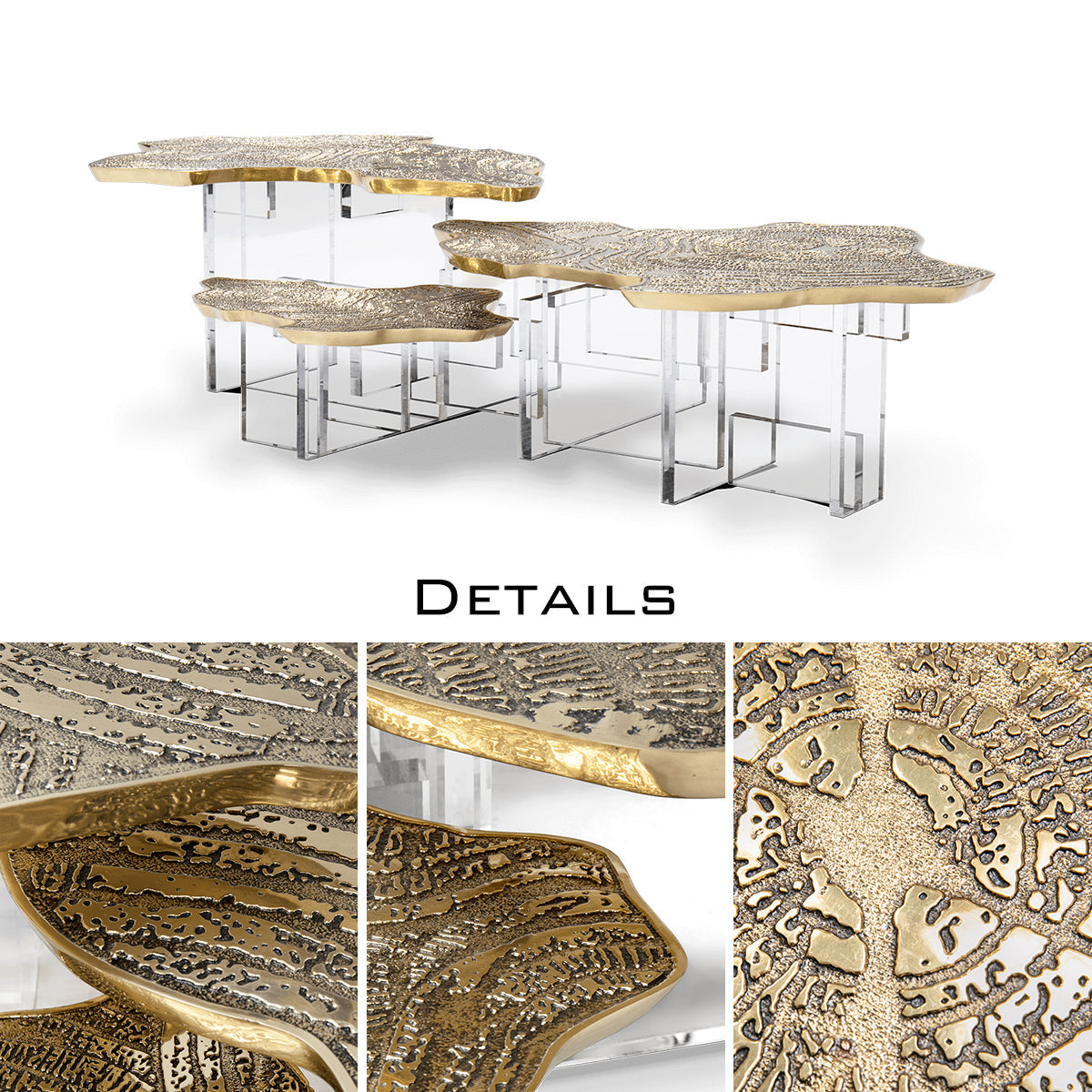 Luxury Designer Coffee Table with Hand-Painted Artistic Top & Sculptural Brass Base Center Tea Table