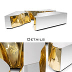 Luxury Coffee Table with Cracked Brass Sculptural Base & Smoked Glass Top Center Tea Table