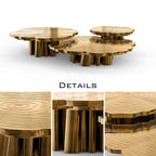 Luxury Patina Brass Coffee Table Set with Round Tiered Tops & Statement Design Center Tea Table