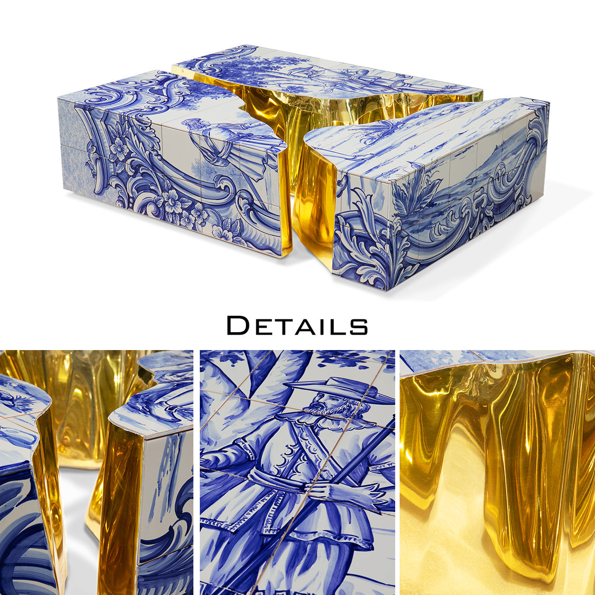 Luxury Coffee Table with Cracked Brass Sculptural Base & Smoked Glass Top Center Tea Table