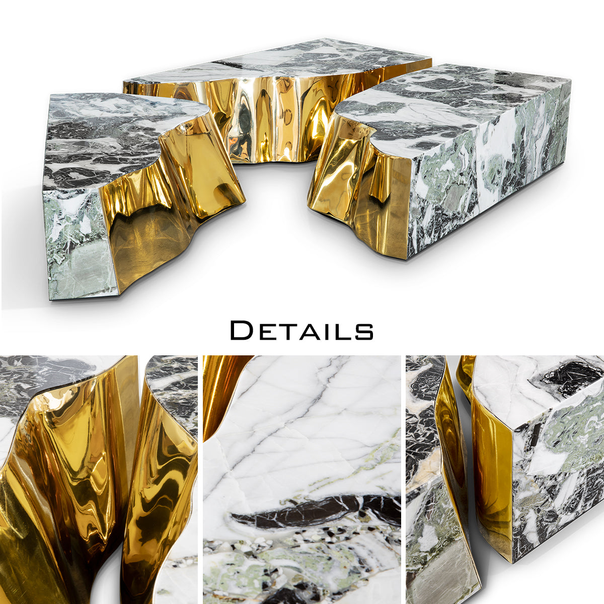 Luxury Coffee Table with Cracked Brass Sculptural Base & Smoked Glass Top Center Tea Table