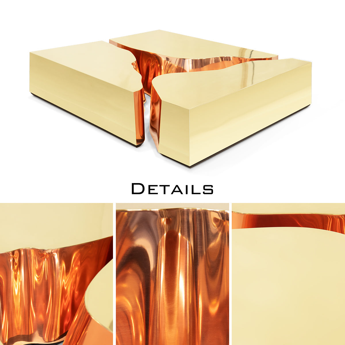 Luxury Coffee Table with Cracked Brass Sculptural Base & Smoked Glass Top Center Tea Table