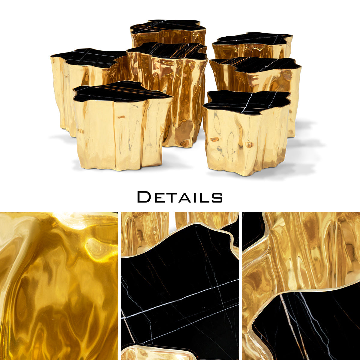 Luxury White Coffee Table with Sculptural Gold Base & Organic Modern Design Center Tea Table