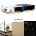 Luxury Coffee Table Set with Marble, Glass & Sculptural Gold Brass Design Center Tea Table