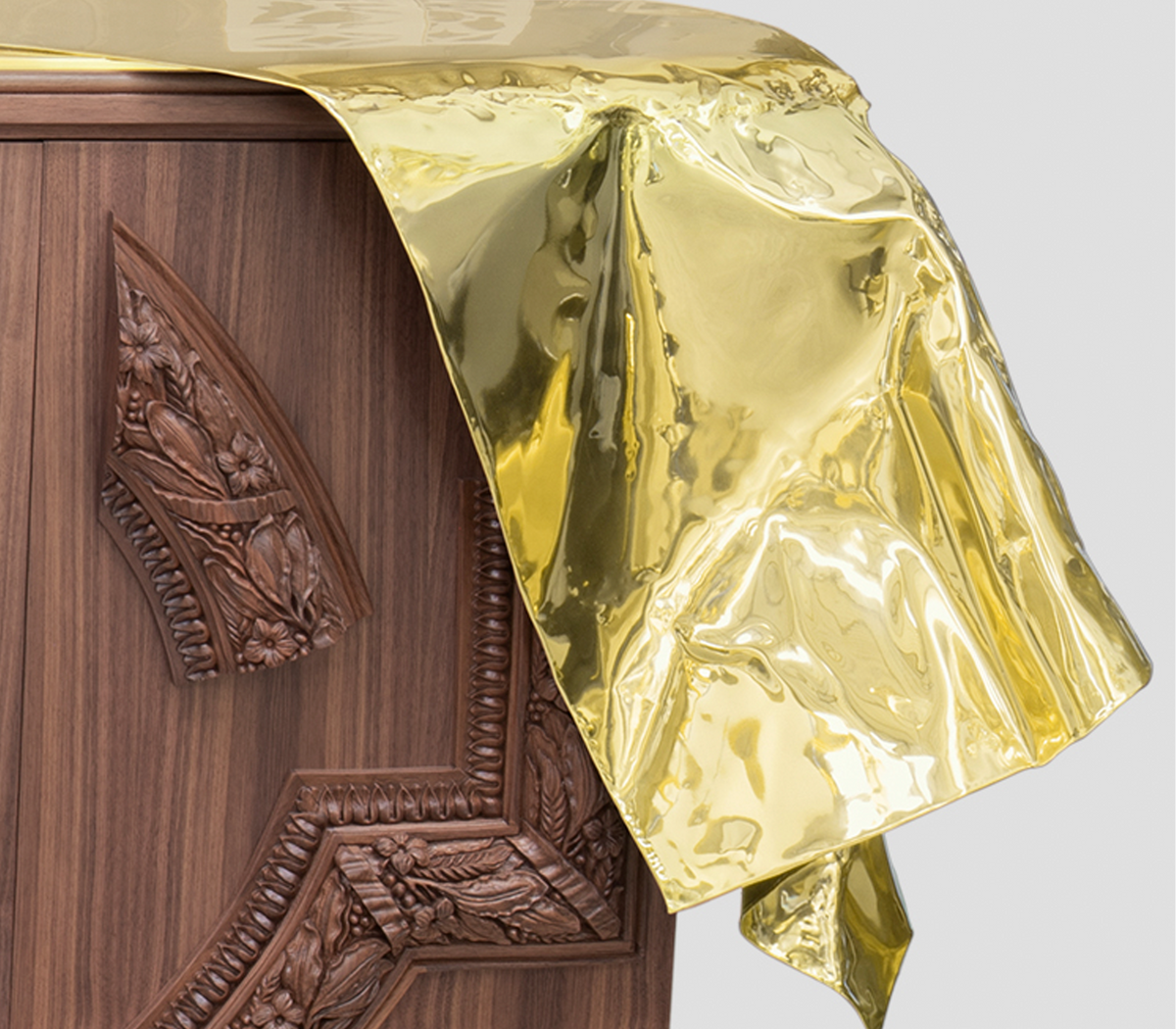 Luxury Black Sideboard Buffet Cabinet with Gold Leaf Details & Hidden Storage