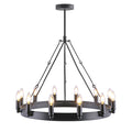 Lustre rustique à huit lumières en fer forgé noir (65 x 65 x 50 cm) avec chaîne de suspension de 100 cm – Luminaire de style ferme vintage