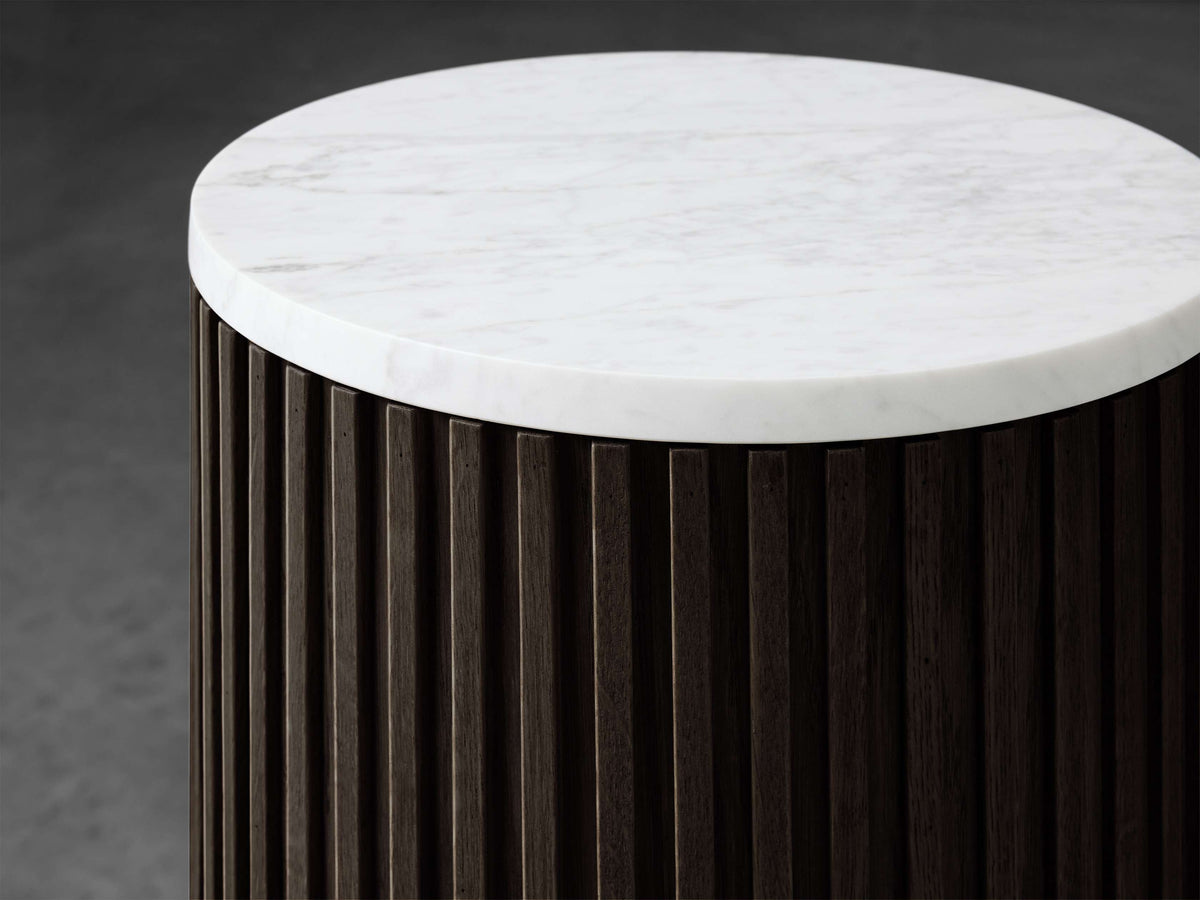 Finnley Stone Marble Top Pedestal End Table Wood Sofa Side Table Entryway Display Stand