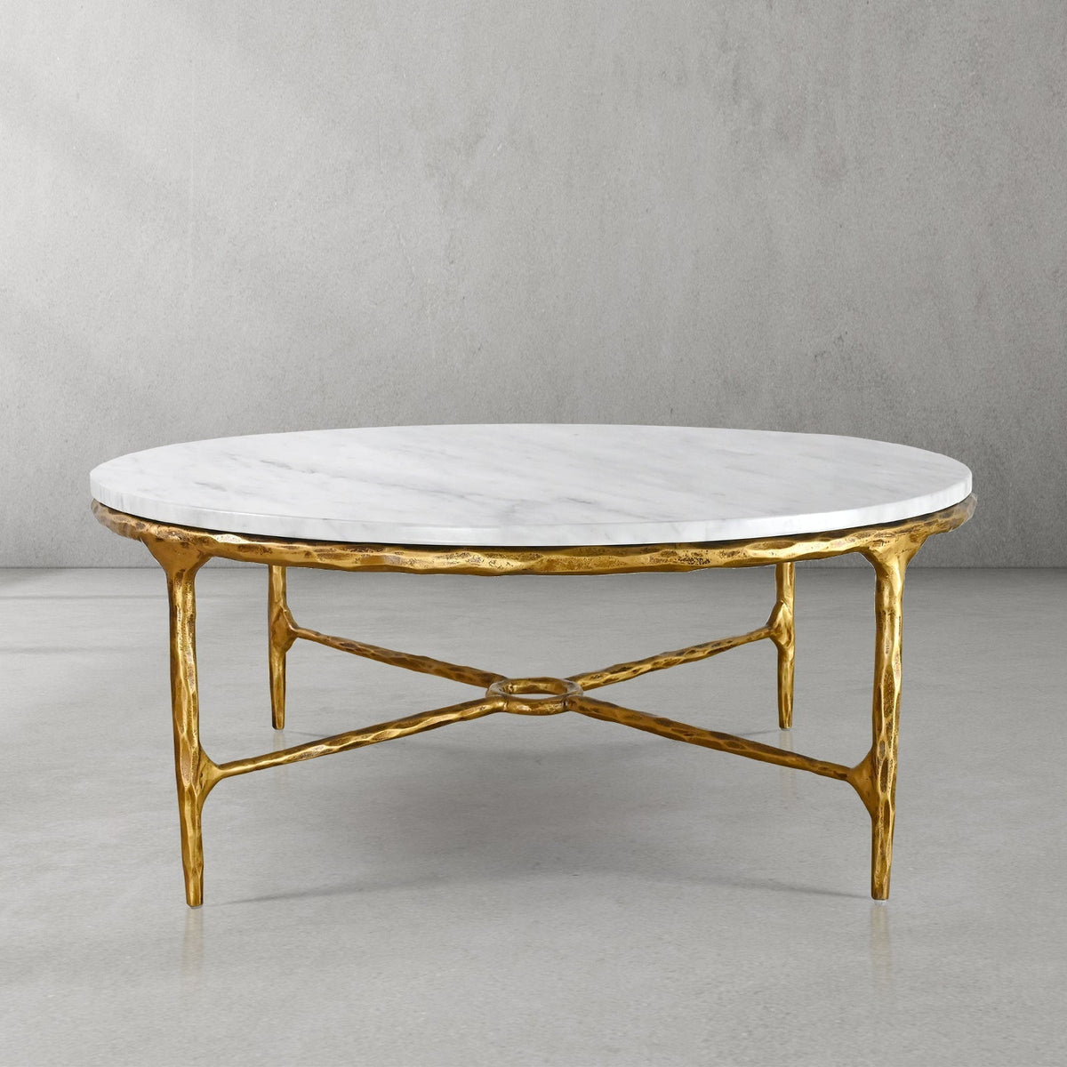 Thaddeus Metal Marble Round Coffee Table Hand-Forged Style O & X Living Sofa Center Tea Table