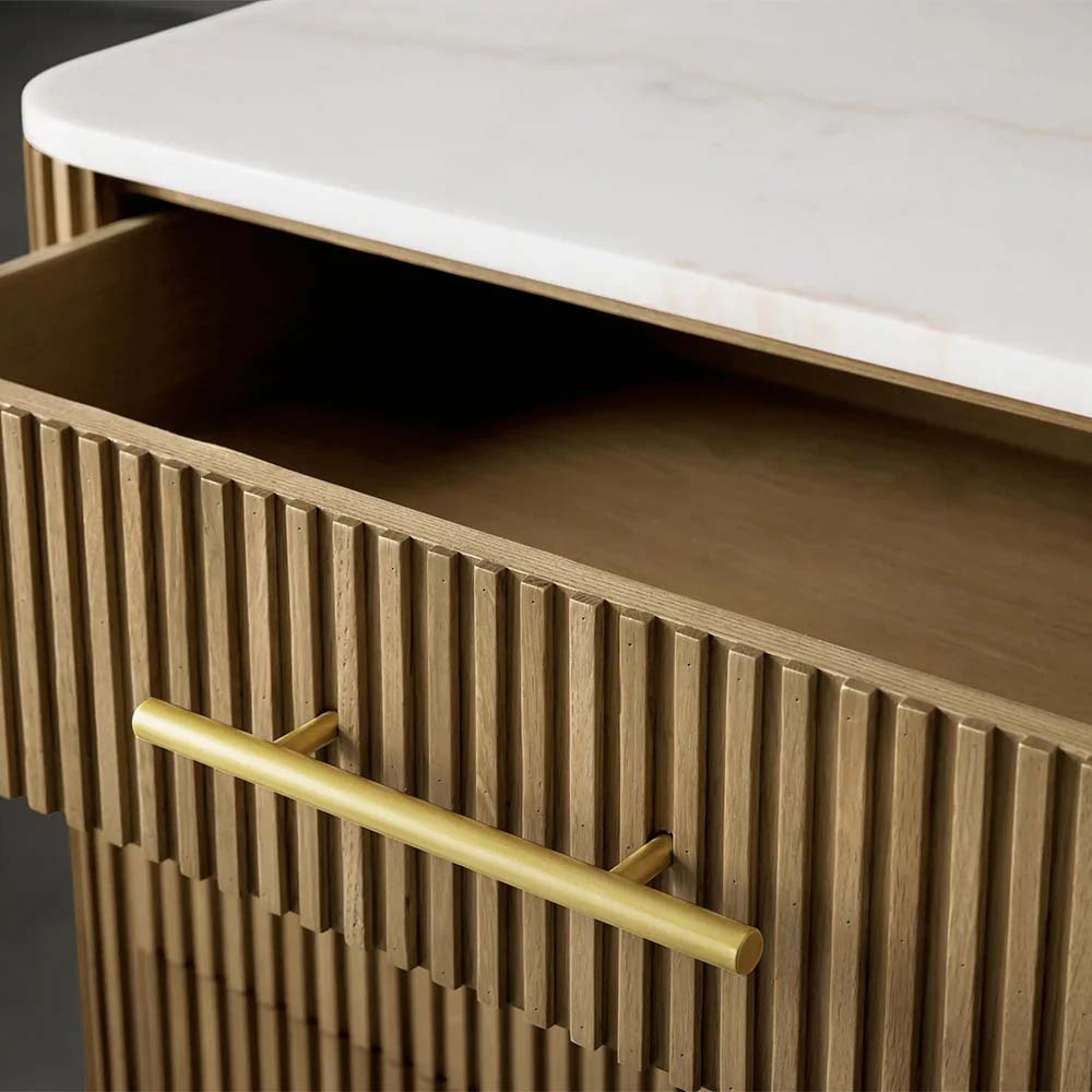 Finnley Holzkommode mit acht Schubladen und Marmor- oder Blausteinplatte, ländlicher Schrank mit 8 Schubladen