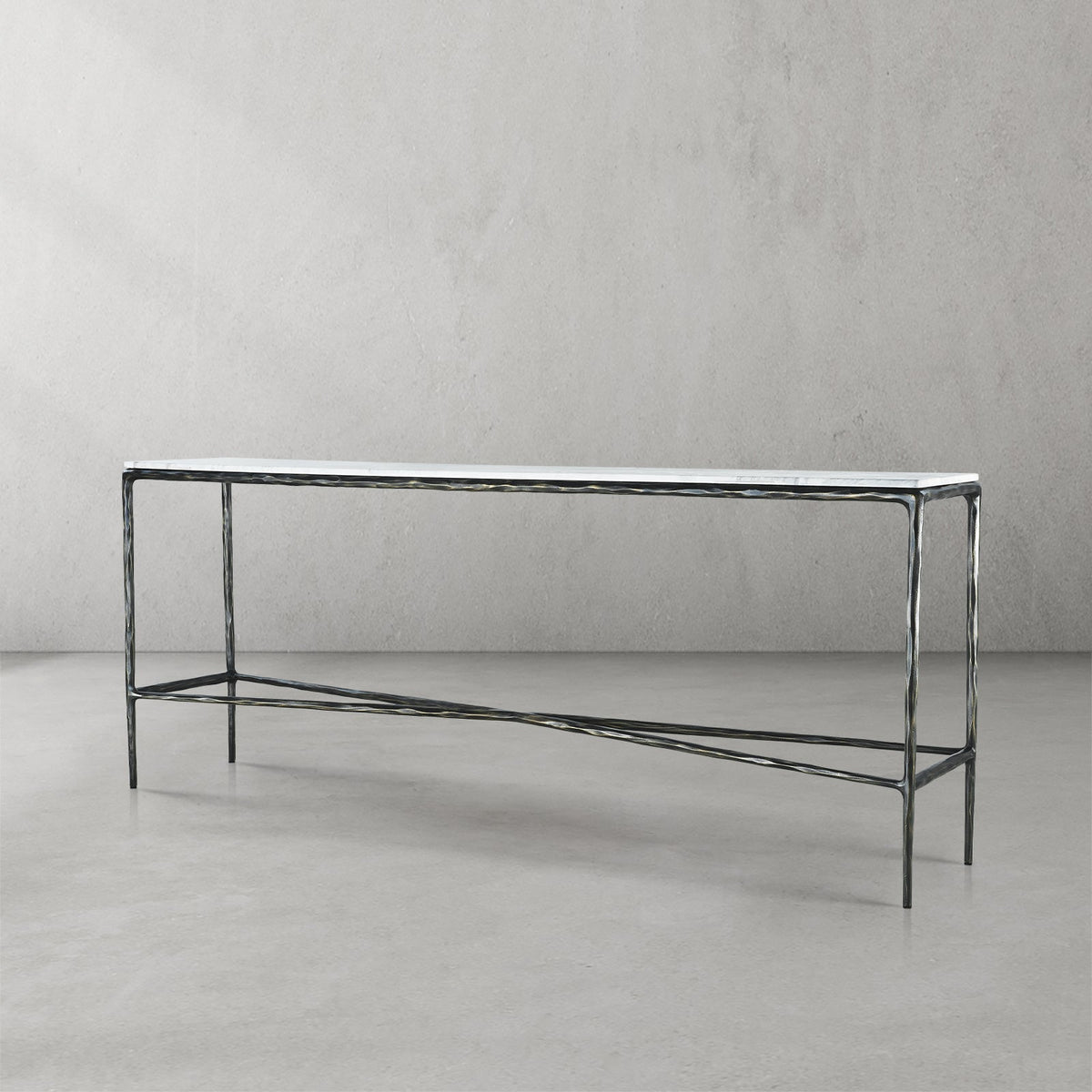 Thaddeus Metal Rectangle Marble Console Table Hand-Forged Entryways Entrance Table